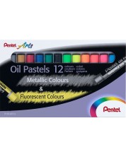 Uljane pastele Pentel Arts - 12 metalnih i fluorescentnih boja -1